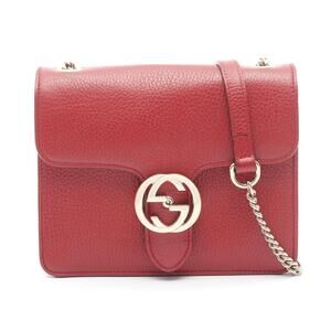 Gucci Interlocking GG Shoulder Bag Leather Red